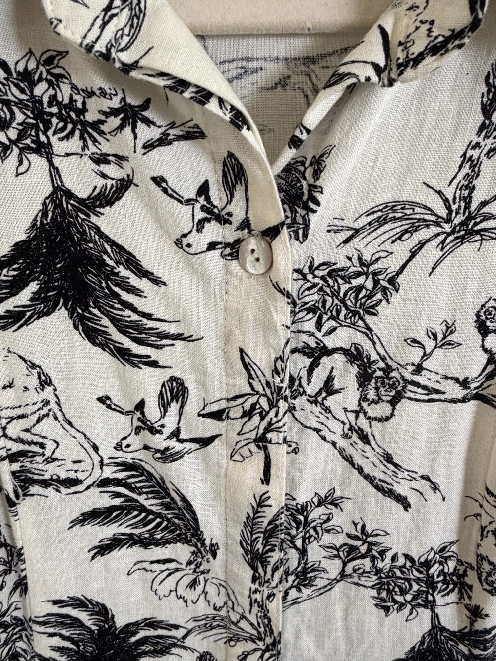 Joie Linen Blend Tropical Toile Shirt Dress XS Ivory Black Pockets Button Snap - Picture 4 of 12